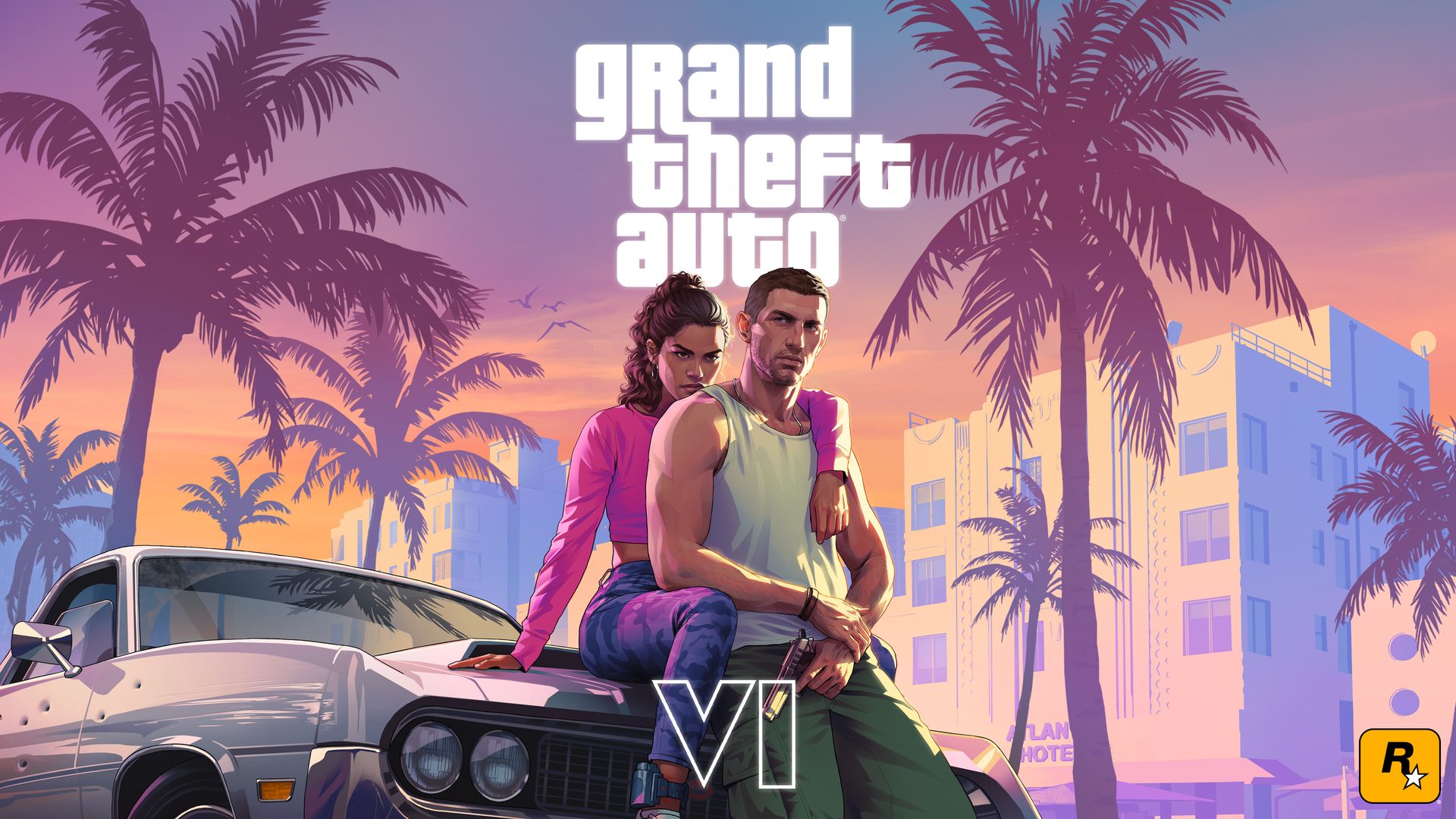 Grand Theft Auto VI key art — Jason and Lucia in Vice City
